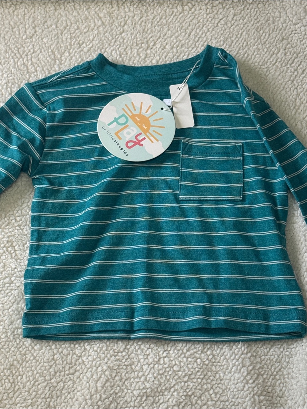 Little Sleepies Teal & White Striped Long Sleeve Pocket Tee